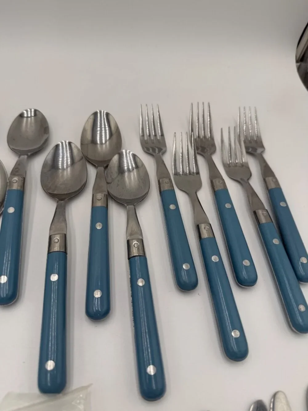 Vintage Stainless Steel Flatware Set Blue Handles 42Pcs Made Korea Cottagecore